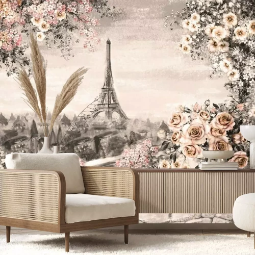 Fototapete Rosenstrauß auf der Terrasse in Paris