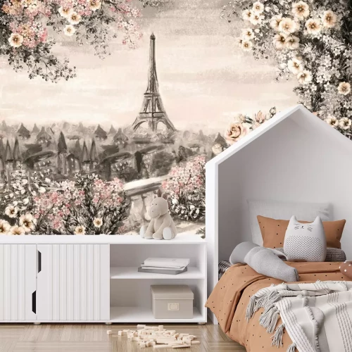 Fototapete Rosenstrauß auf der Terrasse in Paris