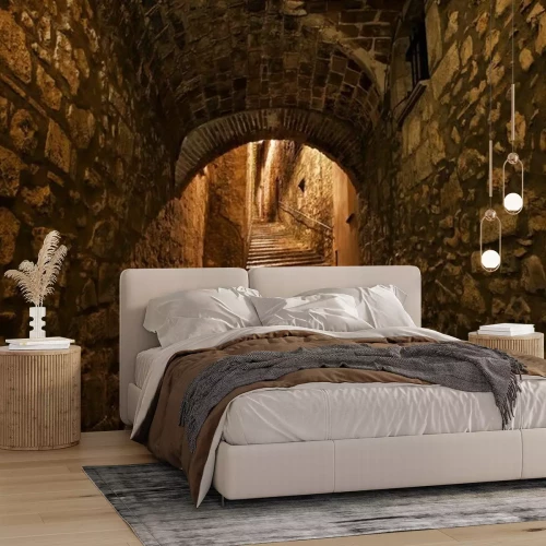 Fototapete Straße in der Altstadt von Girona bei Nacht in Katalonien, Spanien