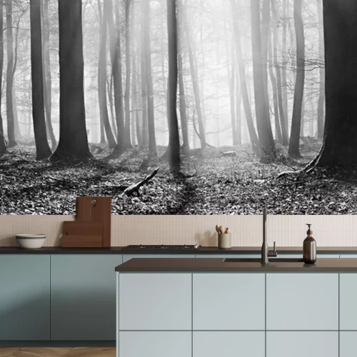 Fototapete Herbstlich-schwarz-weißer Wald