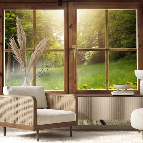 Fototapete Malerische Wiese vor dem Fenster