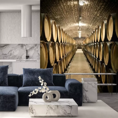 Fototapete Holz-Weinfässer im Keller