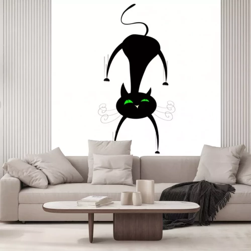 Sticker Tiere für Kinder Katze mit grünen Augen und langem Schnurrbart