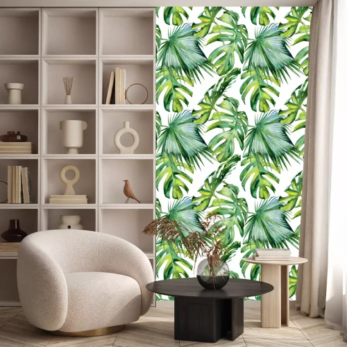 Tapete Nahtlose Aquarell Illustration der tropischen Blätter, dichten Dschungel. Handgemalt. Banner mit tropischen Sommerzeit Motiv kann als Hintergrundtextur, Verpackung Papier, Textil-oder Tapeten-Design v