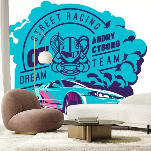 Sticker Blaue Rennsportgrafik mit Sportwagen