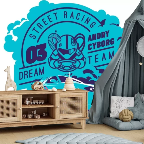 Sticker Blaue Rennsportgrafik mit Sportwagen