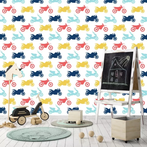 Tapete Muster mit bunten Motorrädern