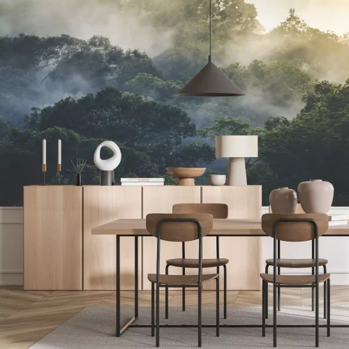 Fototapete Landschaft tropischer Regenwälder im Nebel