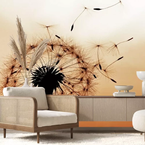 Fototapete Schwarzer Löwenzahn auf beigem Hintergrund