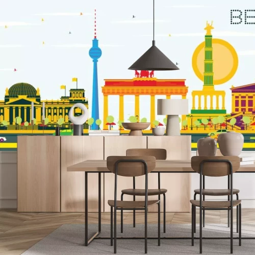 Sticker Berlin Skyline mit Farbe Gebäude und Blue Sky.