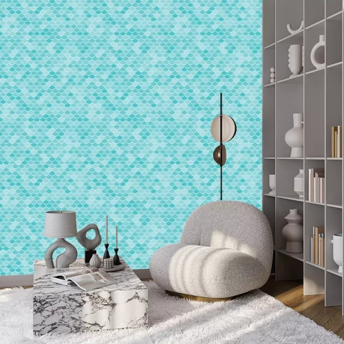 Tapete Meerjungfrauenmuster in Blautönen