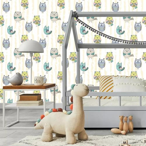 Tapete Lächelnde bunte Eulen