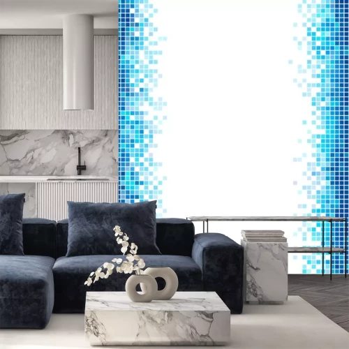 Sticker Blaue und weiße Mosaik-Vektor-Vorlage mit Kopie Raum.