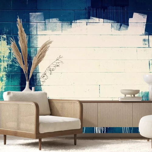 Fototapete Weiß-blaues Graffiti