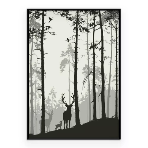 Poster Silhouetten von Hirschen im Wald