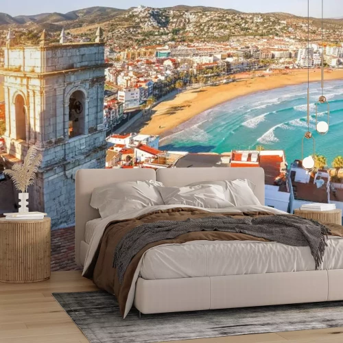 Fototapete Blick auf die Meereslandschaft von einer Burg in Spanien