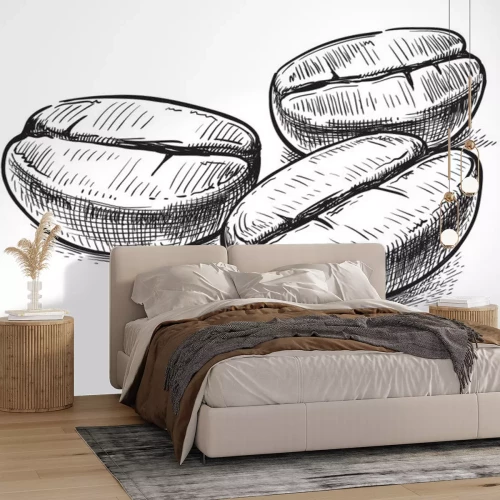 Sticker Kaffeebohnen mit schwarzer Tinte gefertigte Zeichnung