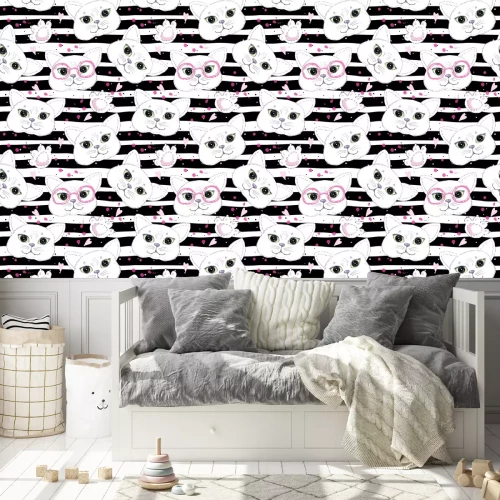 Tapete Weiße Katzen mit rosa Brille