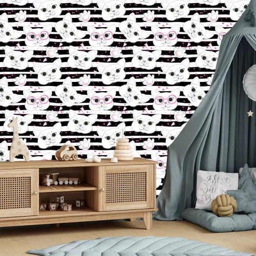 Tapete Weiße Katzen mit rosa Brille