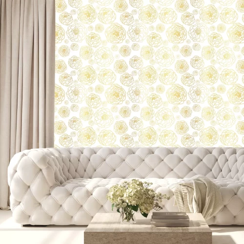 Tapete Gold-braune Pfingstrosen auf wei?em Hintergrund