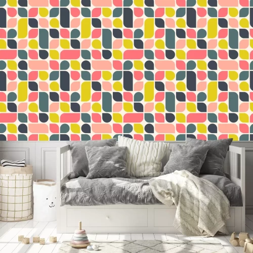 Tapete Abstraktes Retro-Muster in leuchtenden Farben