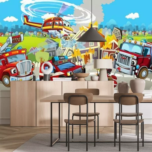 Fototapete Eine Cartoon-Feuerwehrszene