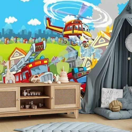 Fototapete Eine Cartoon-Feuerwehrszene