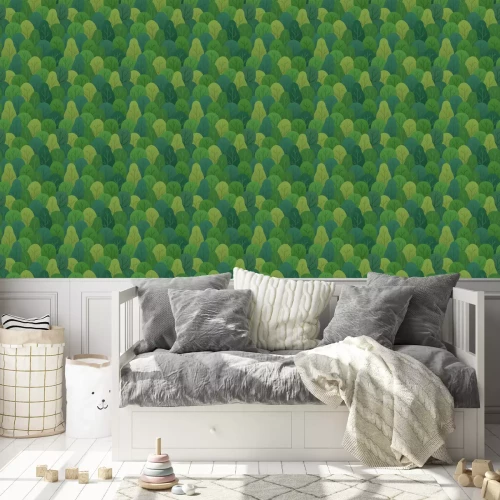 Tapete Grünes Waldmuster für Kinder