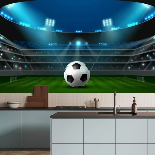 Fototapete Ein Ball auf dem Spielfeld eines nächtlichen Stadions