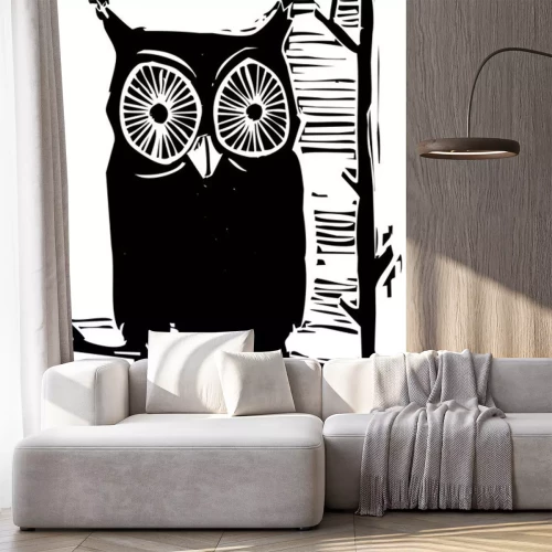 Sticker Tiere Wald Eule monochrome Grafik