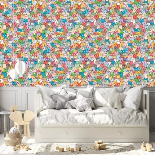 Tapete Bunte Katzen mit verschiedenen Gesichtern