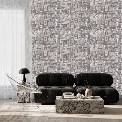 Tapete Vintage Design Zeitungsdruck Hand gezeichnet nahtlose Muster mit großen Stadt.