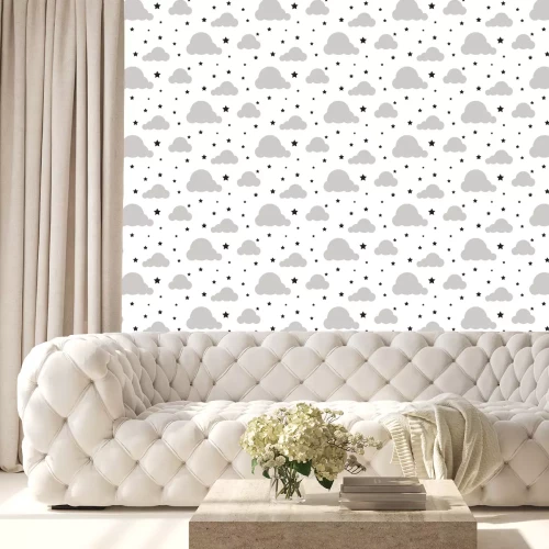 Tapete Kleine graue Wolken und schwarze Sternchen