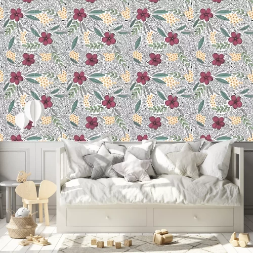 Tapete Vector floral Muster in Doodle-Stil mit Blumen und Blätter.