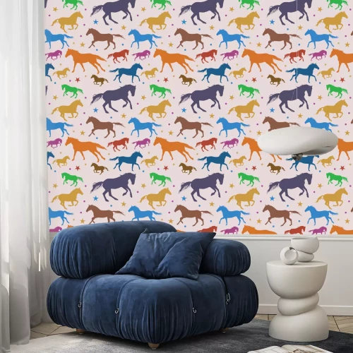 Tapete Bunte Pferde, Sterne und Punkte