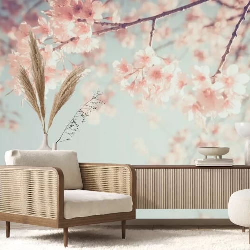 Fototapete Illustration einer Kirschblüte auf pastellfarbenem Hintergrund