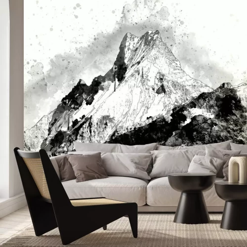 Sticker Zusammenfassung Bergkette in monotone, digitale Aquarellmalerei