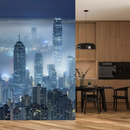 Sticker Hongkong bei Nacht und Nebel