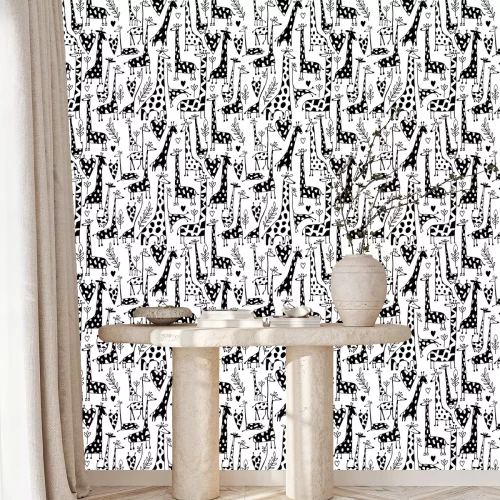 Tapete Schwarz-weiße Giraffen für Kinder