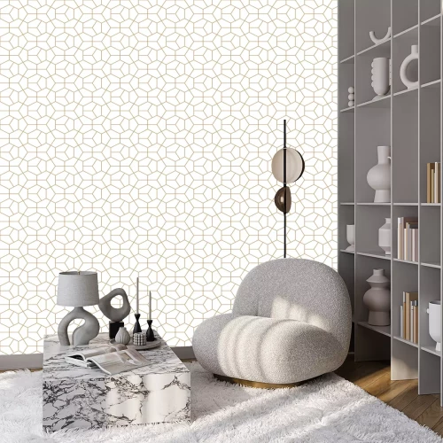 Tapete Abstrakte geometrie gold deco kunst sechseck muster