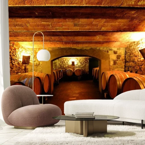 Fototapete Weinfässer im Weinberg