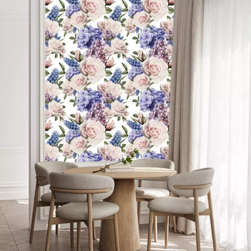 Tapete Wei?e Streifen und blaue Hortensienbl?ten