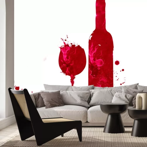 Sticker Rotwein Flasche und Glas Grafik