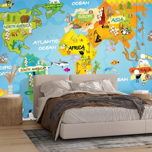 Fototapete Kinderweltkarte und Tiere