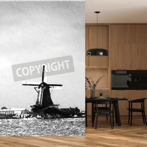 Fototapete Schwarz-weiße Windmühle