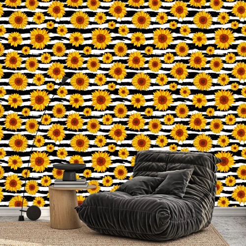 Tapete Sonnenblumen. Spaßsommerdruck.