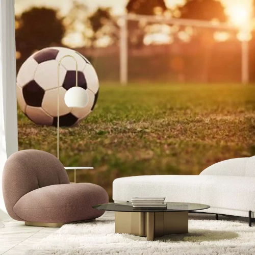 Fototapete Fußball im Sonnenuntergang