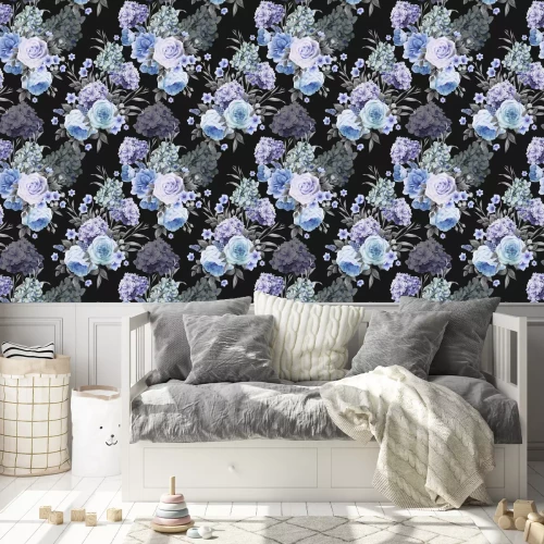 Tapete Nahtlose Blumenmuster mit Rosen, Aquarell. Abbildung.