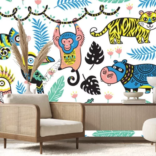 Sticker Nahtlose Muster mit tropischen Tieren
