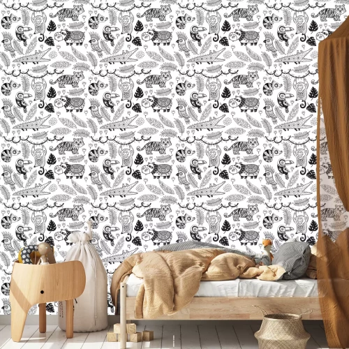 Tapete Monochrome Tiere und tropische Pflanzen